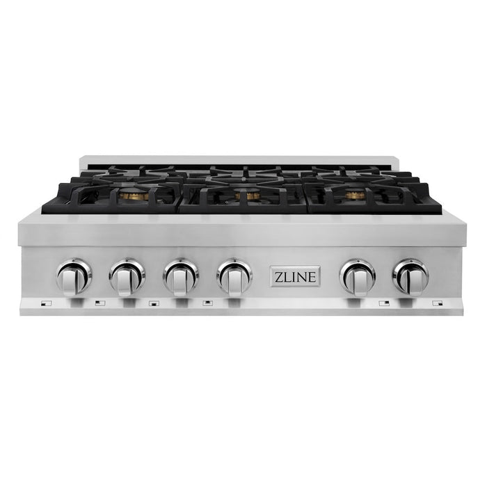 ZLINE 36 in. Porcelain Gas Rangetop with 6 Gas Brass Burners and Griddle (RT-BR-GR-36)