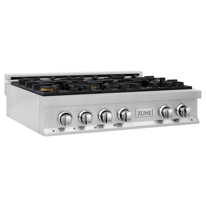 ZLINE 36 in. Porcelain Gas Rangetop with 6 Gas Brass Burners and Griddle (RT-BR-GR-36)