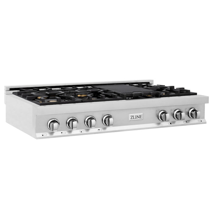 ZLINE 48 in. Porcelain Gas Rangetop with 7 Brass Burners and Griddle (RT-BR-GR-48)