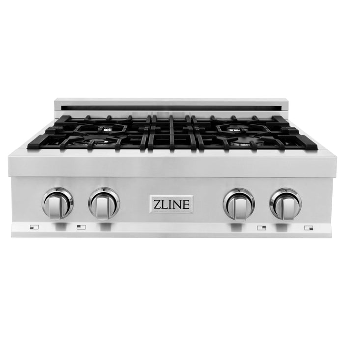 ZLINE Kitchen Package with Refrigeration, 30 in. Stainless Steel Rangetop, 30 in. Range Hood, 30 in. Single Wall Oven and 24 in. Tall Tub Dishwasher (5KPR-RTRH30-AWSDWV)