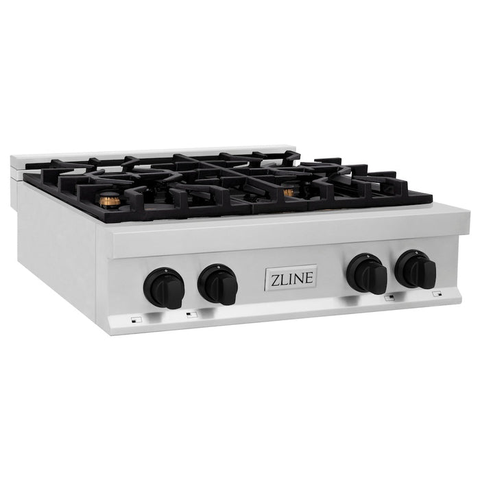 ZLINE Autograph Edition 30 in. Porcelain Rangetop with 4 Gas Burners in Stainless Steel and Matte Black Accents (RTZ-30-MB)