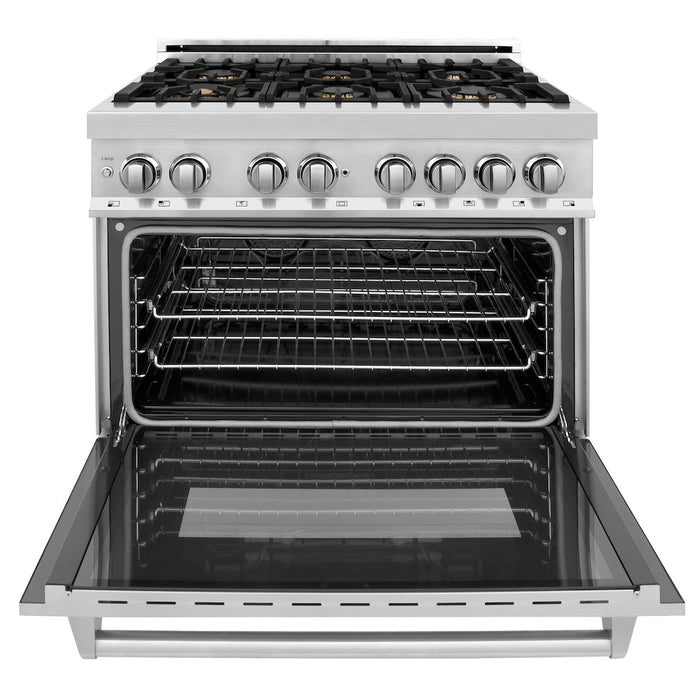 ZLINE 36 in. 4.6 cu. ft. Legacy Dual Fuel Range with Gas Cooktop and Electric Convection Oven in Stainless Steel with 6 Brass Burners and Griddle (RA-BR-GR-36)