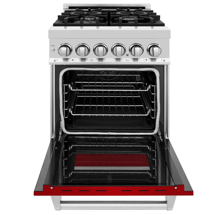 ZLINE 24 in. 2.8 cu. ft. Legacy Dual Fuel Range with 4 Burner Gas Cooktop and Electric Convection Oven in Stainless Steel and Red Gloss Door (RA-RG-24)