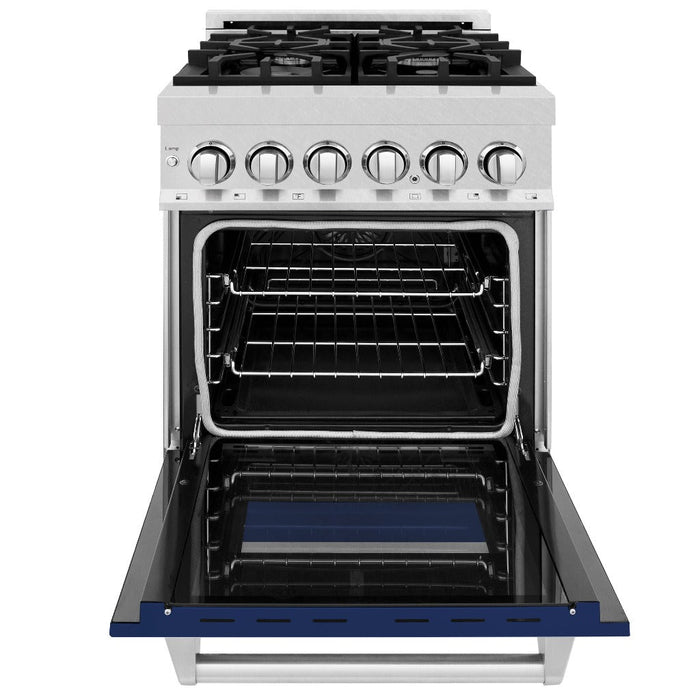 ZLINE 24 in. 2.8 cu. ft. Legacy Dual Fuel Range with 4 Burner Gas Cooktop and Electric Convection Oven in DuraSnow® Stainless Steel and Blue Gloss Door (RAS-BG-24)