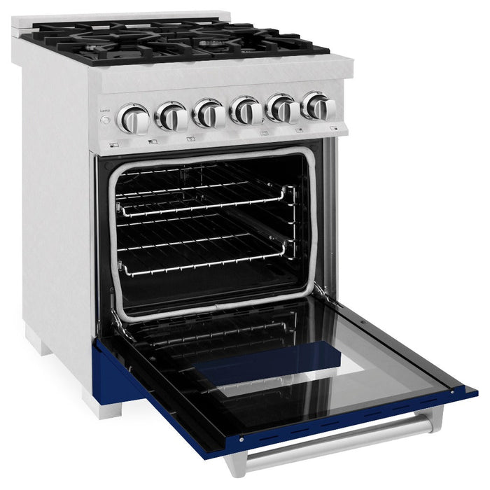 ZLINE 24 in. 2.8 cu. ft. Legacy Dual Fuel Range with 4 Burner Gas Cooktop and Electric Convection Oven in DuraSnow® Stainless Steel and Blue Gloss Door (RAS-BG-24)