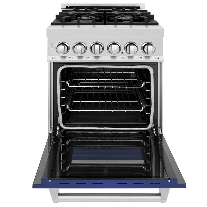 ZLINE 24 in. 2.8 cu. ft. Legacy Dual Fuel Range with 4 Burner Gas Cooktop and Electric Convection Oven in DuraSnow® Stainless Steel and Blue Matte Door (RAS-BM-24)