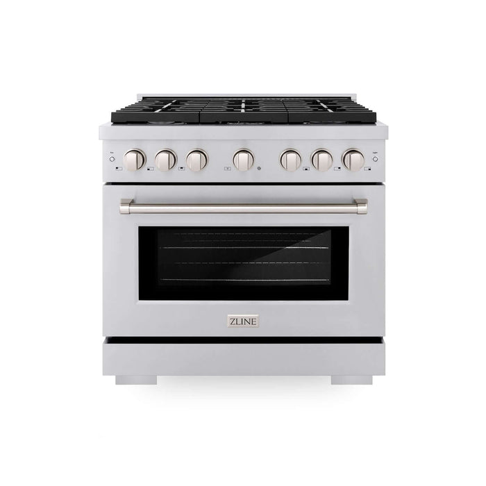 ZLINE 36 in. Kitchen Package with Stainless Steel Gas Range, Convertible Vent Range Hood and Tall Tub Dishwasher