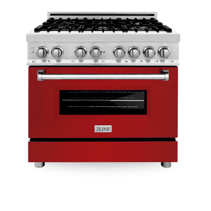 ZLINE 36 in. Dual Fuel Range with Gas Stove and Electric Oven in Stainless Steel with Red Gloss Door (RA-RG-36)