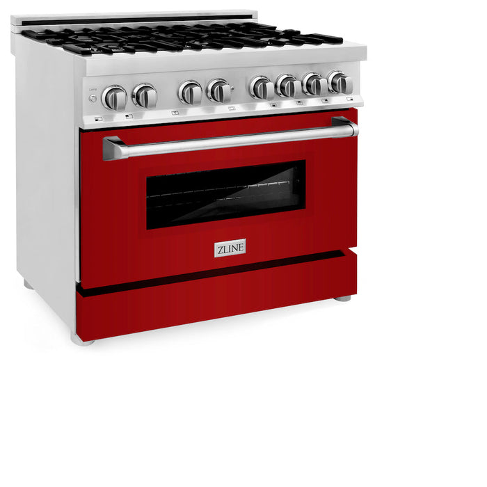 ZLINE 36 in. Dual Fuel Range with Gas Stove and Electric Oven in Stainless Steel with Red Gloss Door (RA-RG-36)