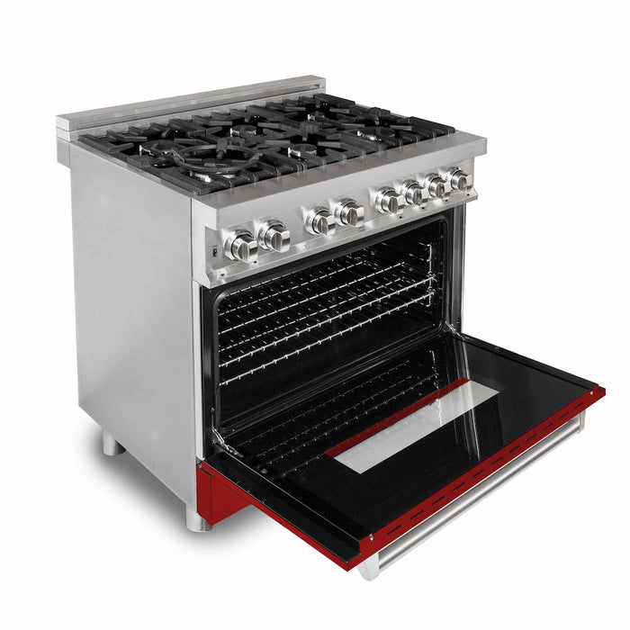 ZLINE 36 in. Dual Fuel Range with Gas Stove and Electric Oven in Stainless Steel with Red Gloss Door (RA-RG-36)