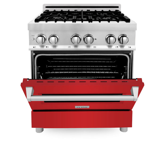 ZLINE 30 in. 4.0 cu. ft. Dual Fuel Range with Gas Stove and Electric Oven in Stainless Steel with Red Matte Door (RA-RM-30)