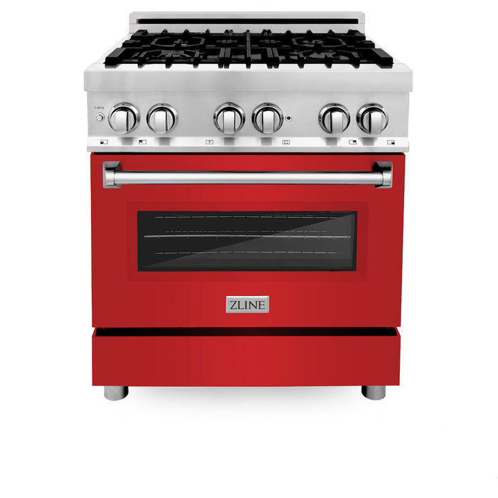 ZLINE 30 in. 4.0 cu. ft. Dual Fuel Range with Gas Stove and Electric Oven in Stainless Steel with Red Matte Door (RA-RM-30)