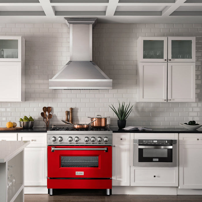 ZLINE 36 in. Dual Fuel Range with Gas Stove and Electric Oven in Stainless Steel with Red Matte Door (RA-RM-36)