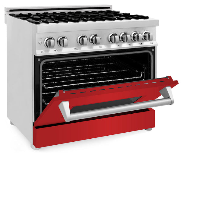 ZLINE 36 in. Dual Fuel Range with Gas Stove and Electric Oven in Stainless Steel with Red Matte Door (RA-RM-36)