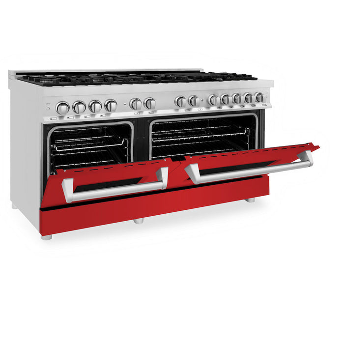 ZLINE 60 in. 7.4 cu. ft. Dual Fuel Range with Gas Stove and Electric Oven in Stainless Steel with Red Matte Doors (RA-RM-60)