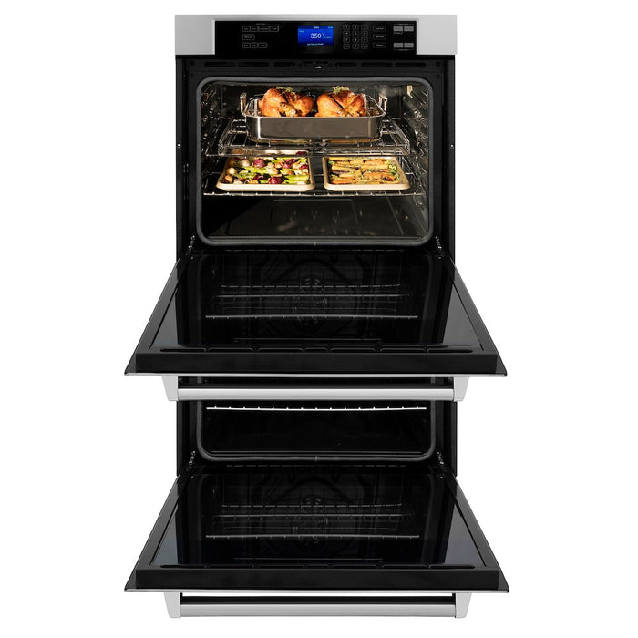 ZLINE Kitchen Package with Refrigeration, 30 in. Stainless Steel Rangetop, 30 in. Range Hood, 30 in. Double Wall Oven and 24 in. Tall Tub Dishwasher (5KPR-RTRH30-AWDDWV)