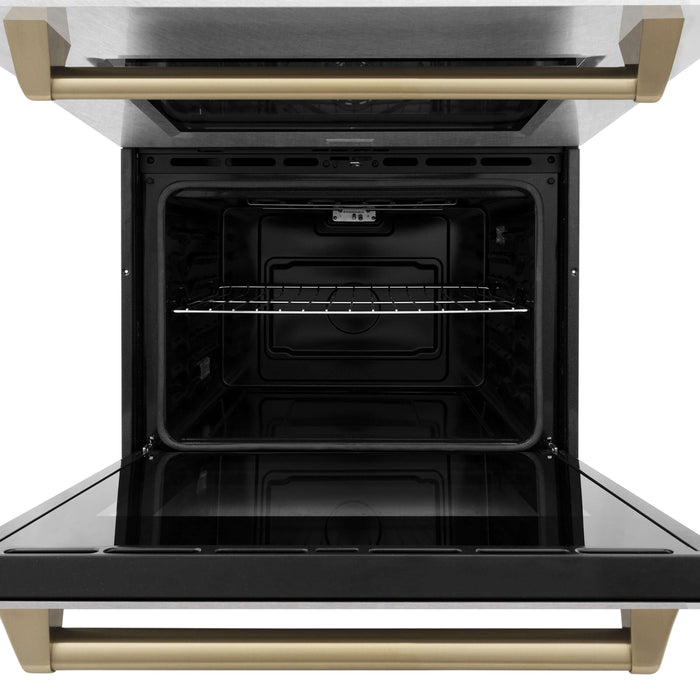 ZLINE Autograph Edition  30 in. Electric Double Wall Oven with Self Clean and True Convection in DuraSnow® Stainless Steel and Champagne Bronze Accents (AWDSZ-30-CB)