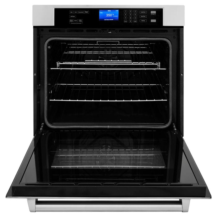 ZLINE Stainless Steel 24 in. Built-in Convection Microwave Oven and 30 in. Single Wall Oven with Self Clean (2KP-MW24-AWS30)