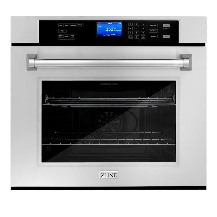 ZLINE Stainless Steel 24 in. Built-in Convection Microwave Oven and 30 in. Single Wall Oven with Self Clean (2KP-MW24-AWS30)