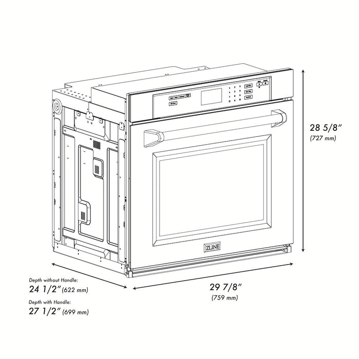 ZLINE 30 in. Professional True Convection Single Wall Oven with Air Fry and Self Clean in Stainless Steel (WAS-30)