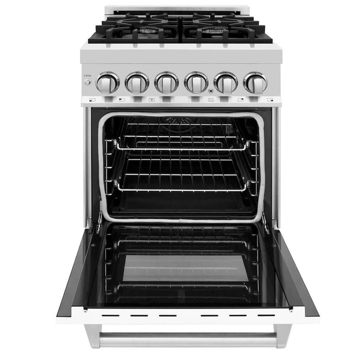 ZLINE 24 in. 2.8 cu. ft. Legacy Dual Fuel Range with 4 Burner Gas Cooktop and Electric Convection Oven in Stainless Steel and White Matte Door (RA-WM-24)