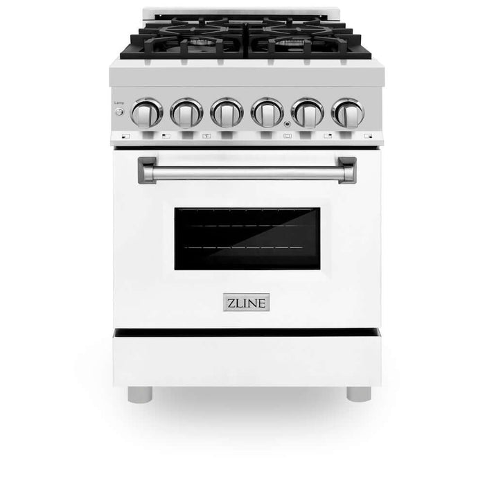 ZLINE 24 in. 2.8 cu. ft. Legacy Dual Fuel Range with 4 Burner Gas Cooktop and Electric Convection Oven in Stainless Steel and White Matte Door (RA-WM-24)