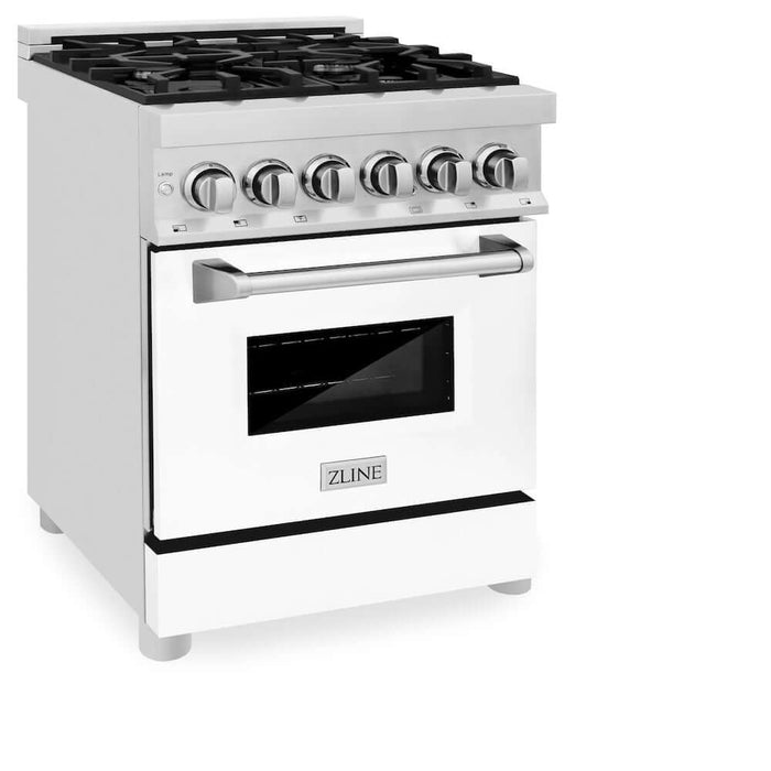 ZLINE 24 in. 2.8 cu. ft. Legacy Dual Fuel Range with 4 Burner Gas Cooktop and Electric Convection Oven in Stainless Steel and White Matte Door (RA-WM-24)