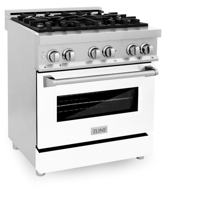 ZLINE 30 in. 4.0 cu. ft. Dual Fuel Range with Gas Stove and Electric Oven in Stainless Steel with White Matte Door (RA-WM-30)