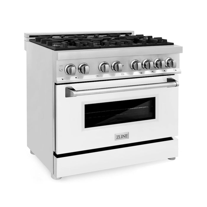 ZLINE 36 in. Dual Fuel Range with Gas Stove and Electric Oven in Stainless Steel with White Matte Door (RA-WM-36)