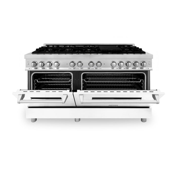 ZLINE 60 in. 7.4 cu. ft. Dual Fuel Range with Gas Stove and Electric Oven in Stainless Steel with White Matte Doors (RA-WM-60)