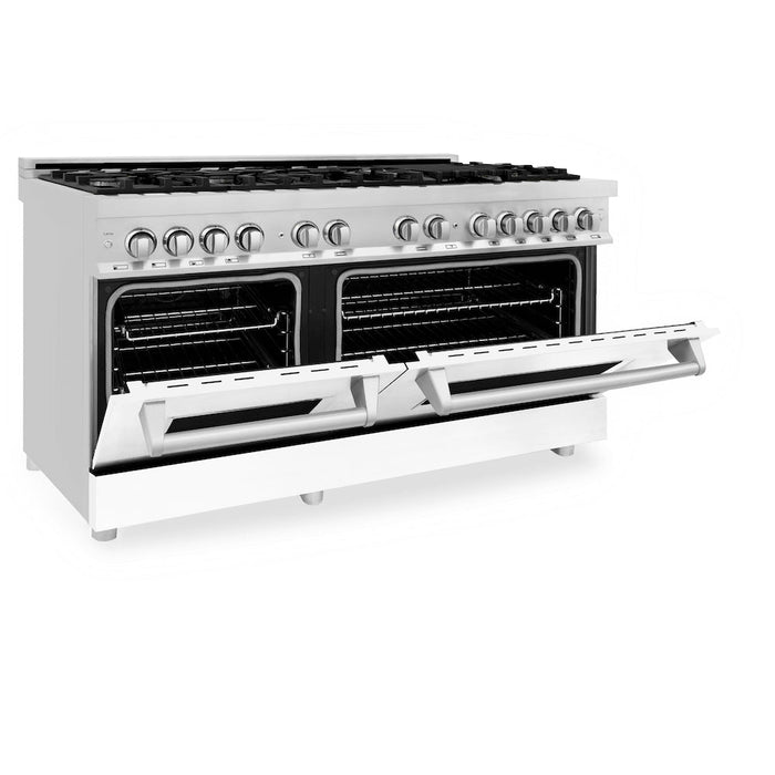 ZLINE 60 in. 7.4 cu. ft. Dual Fuel Range with Gas Stove and Electric Oven in Stainless Steel with White Matte Doors (RA-WM-60)