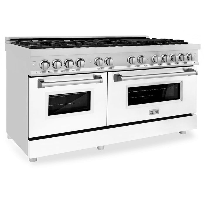 ZLINE 60 in. 7.4 cu. ft. Dual Fuel Range with Gas Stove and Electric Oven in Stainless Steel with White Matte Doors (RA-WM-60)