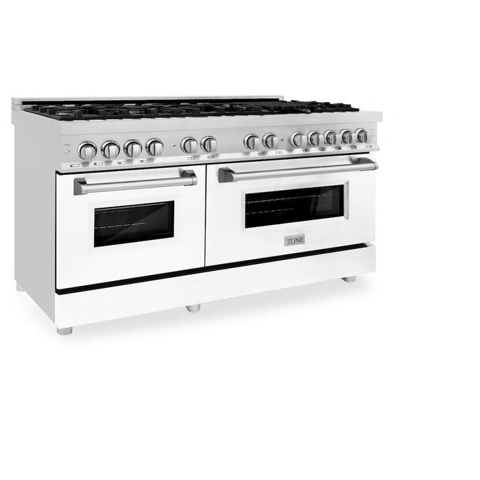 ZLINE 60 in. 7.4 cu. ft. Dual Fuel Range with Gas Stove and Electric Oven in Stainless Steel with White Matte Doors (RA-WM-60)