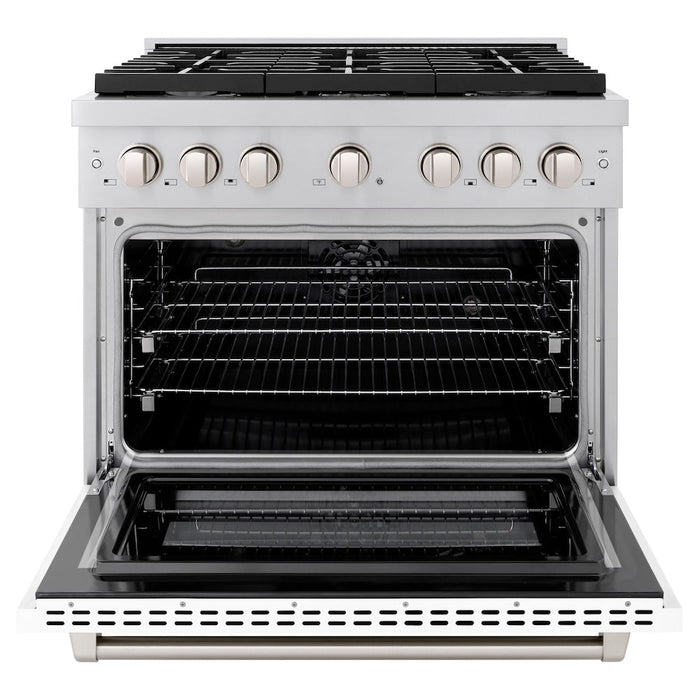 ZLINE 36 in. 5.2 cu. ft. Paramount Dual Fuel Range with 6 Burner Gas Cooktop and Electric Convection Oven in Stainless Steel with White Matte Door (SDR-WM-36)