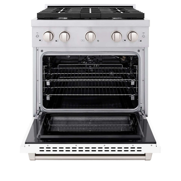 ZLINE 30 in. 4.2 cu. ft. Paramount Gas Range with 4 Burner Cooktop and Convection Gas Oven in Stainless Steel with White Matte Door (SGR-WM-30)