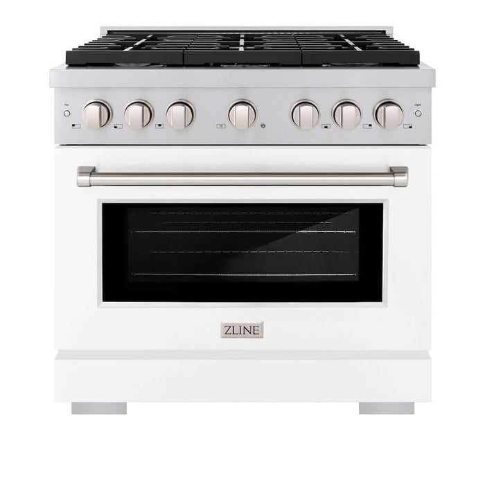 ZLINE 36 in. 5.2 cu. ft. Paramount Gas Range with 6 Burner Cooktop and Convection Gas Oven in Stainless Steel with White Matte Door (SGR-WM-36)