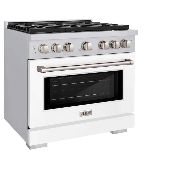 ZLINE 36 in. 5.2 cu. ft. Paramount Gas Range with 6 Burner Cooktop and Convection Gas Oven in Stainless Steel with White Matte Door (SGR-WM-36)