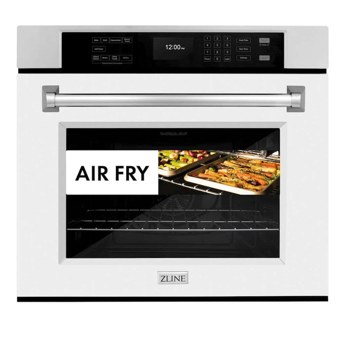 ZLINE 30 in. Professional True Convection Single Wall Oven with Air Fry and Self Clean in Stainless Steel with White Matte Door (WAS-WM-30)