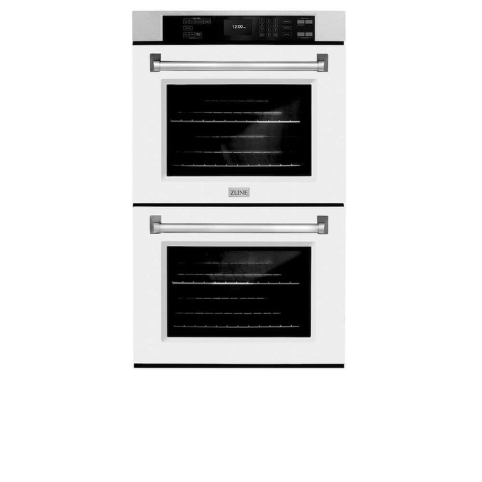 ZLINE 30 in. Professional True Convection Double Wall Oven with Air Fry and Self Clean in DuraSnow® Stainless Steel with White Matte Doors (WADS-WM-30)