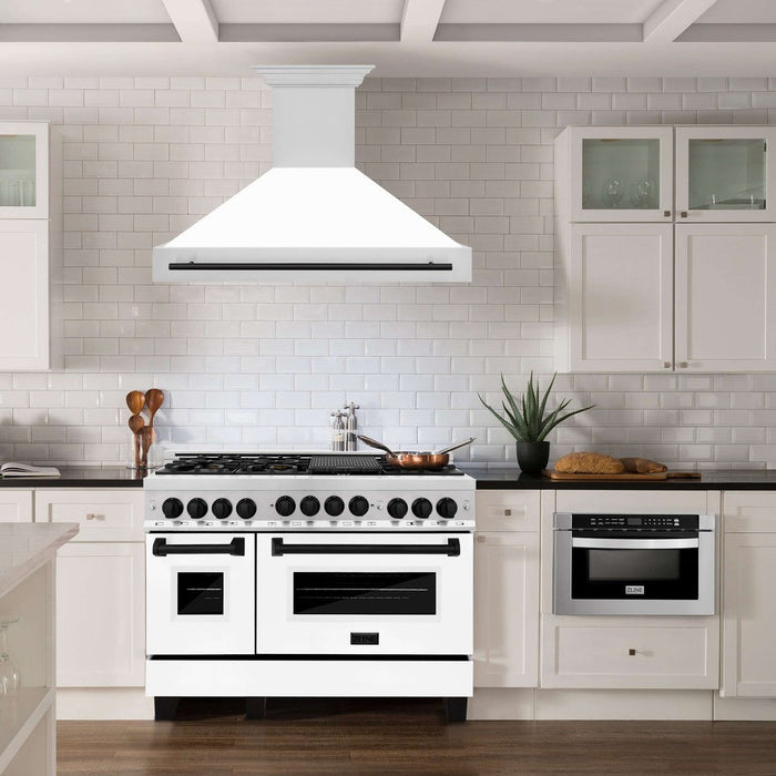 ZLINE Autograph Edition 48 in. Stainless Steel Range Hood with White Matte Shell and Accent Handle (8654STZ-WM48)