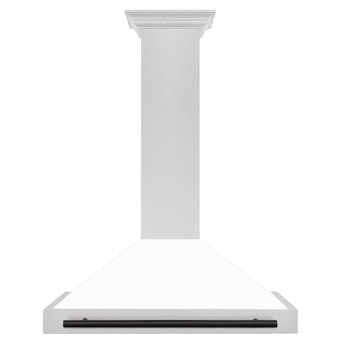 ZLINE Autograph Edition 36 in. Convertible Fingerprint Resistant DuraSnow® Stainless Steel Range Hood with White Matte Shell and Accent Handle (KB4SNZ-WM36)