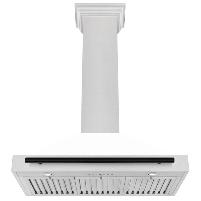 ZLINE Autograph Edition 36 in. Convertible Fingerprint Resistant DuraSnow® Stainless Steel Range Hood with White Matte Shell and Accent Handle (KB4SNZ-WM36)