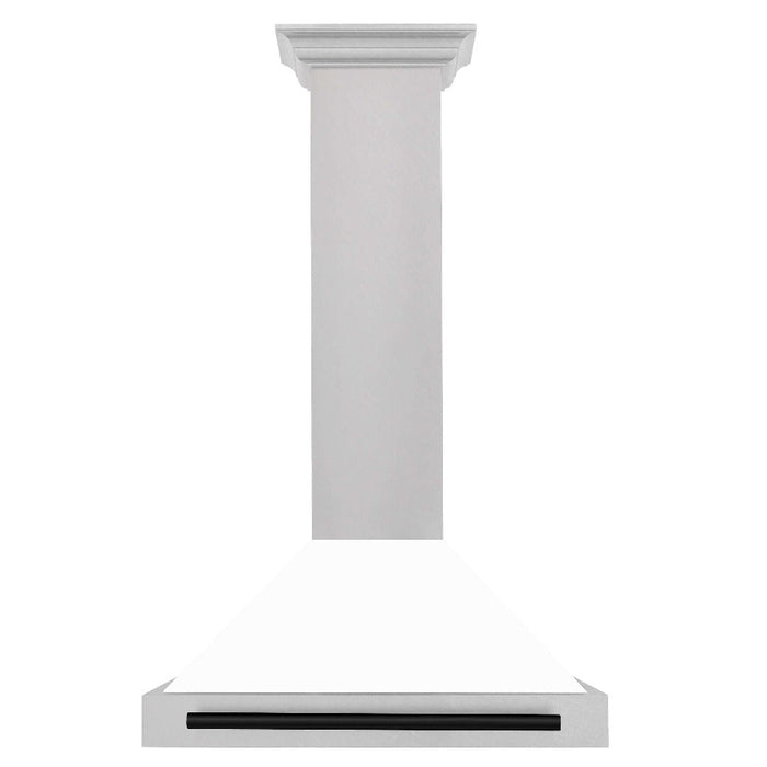 ZLINE Autograph Edition 30 in. Convertible Fingerprint Resistant DuraSnow® Stainless Steel Range Hood with White Matte Shell and Accent Handle (KB4SNZ-WM30)