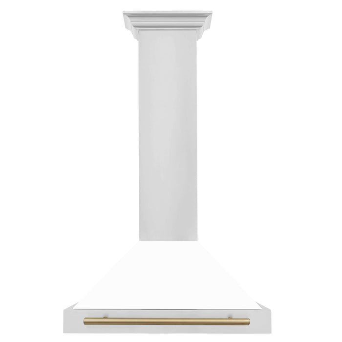 ZLINE Autograph Edition 30 in. Convertible Stainless Steel Range Hood with White Matte Shell and Accents (KB4STZ-WM30)