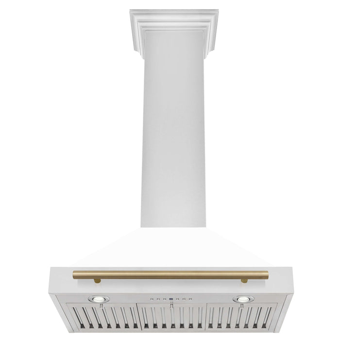 ZLINE Autograph Edition 30 in. Convertible Stainless Steel Range Hood with White Matte Shell and Accents (KB4STZ-WM30)