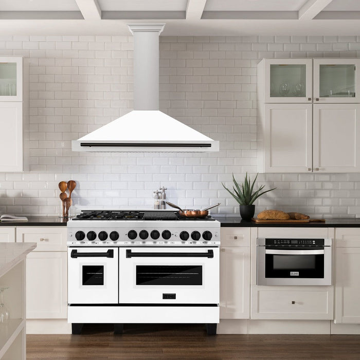 ZLINE Autograph Edition 48 in. Convertible Stainless Steel Range Hood with White Matte Shell and Accents (KB4STZ-WM48)