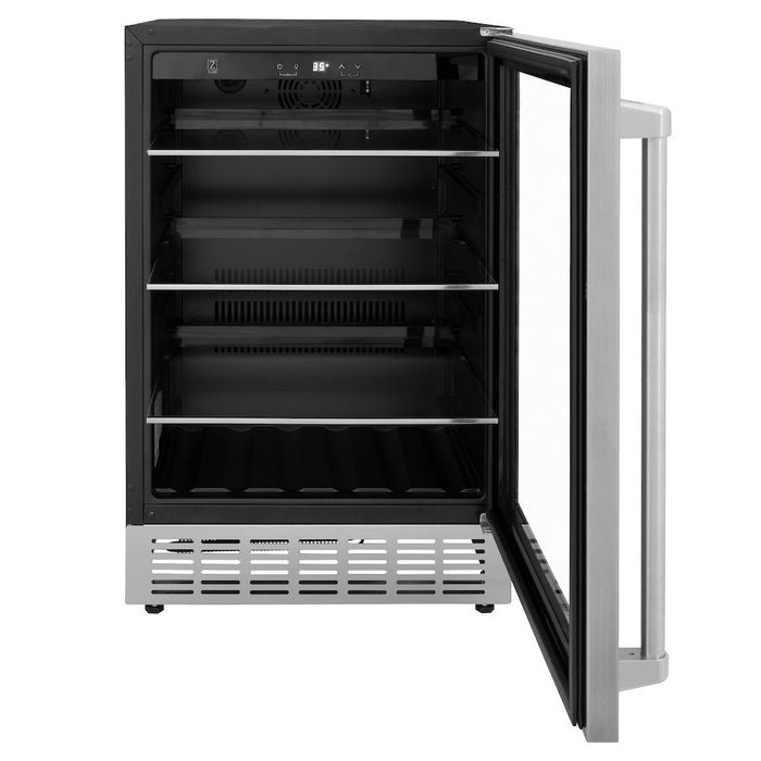 ZLINE Kitchen Package with Refrigeration, 36" Stainless Steel Gas Range, 36" Range Hood, Microwave Drawer, 24 in.  Tall Tub Dishwasher and Beverage Fridge