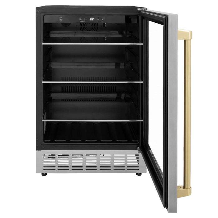 ZLINE 24" Monument Autograph Edition 154 Can Beverage Fridge in Stainless Steel with Champagne Bronze Accents (RBVZ-US-24-CB)