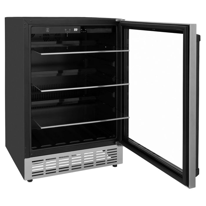 ZLINE 24" Monument Autograph Edition 154 Can Beverage Fridge in Stainless Steel with Matte Black Accents (RBVZ-US-24-MB)