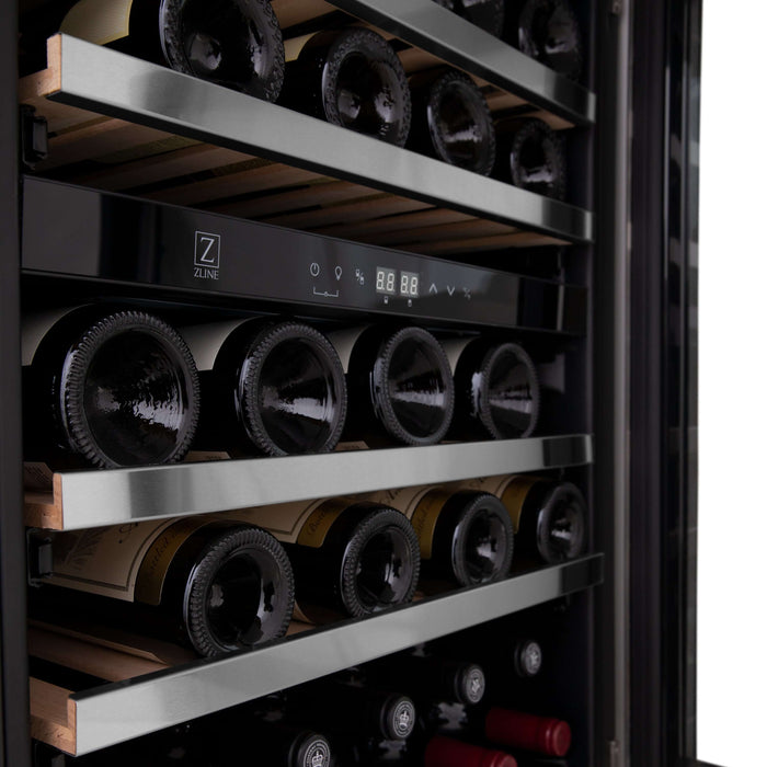 ZLINE Autograph Edition 24 in. Monument Dual Zone 44-Bottle Wine Cooler in Stainless Steel with Champagne Bronze Accents (RWVZ-UD-24-CB)